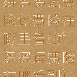 拼多多运费险运费险在哪里看(拼多多运费险在哪看到)