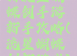 新流星蝴蝶剑手游新手攻略(流星蝴蝶剑新游戏)