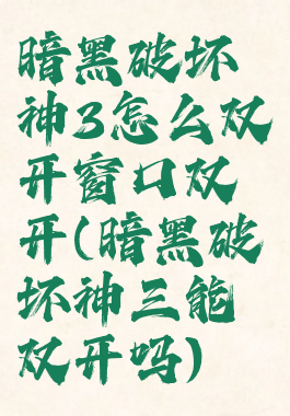 暗黑破坏神3怎么双开窗口双开(暗黑破坏神三能双开吗)