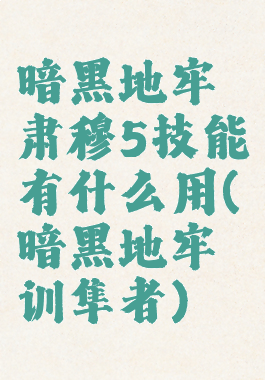 暗黑地牢肃穆5技能有什么用(暗黑地牢训隼者)