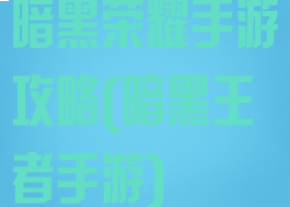 暗黑荣耀手游攻略(暗黑王者手游)