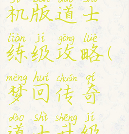 梦回传奇单机版道士练级攻略(梦回传奇道士升级攻略)