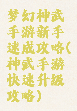梦幻神武手游新手速成攻略(神武手游快速升级攻略)