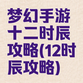 梦幻手游十二时辰攻略(12时辰攻略)