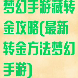 梦幻手游藏转金攻略(最新转金方法梦幻手游)