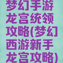 梦幻手游龙宫统领攻略(梦幻西游新手龙宫攻略)