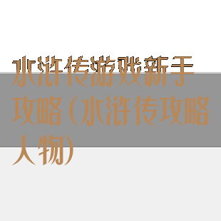 水浒传游戏新手攻略(水浒传攻略人物)