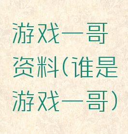 游戏一哥资料(谁是游戏一哥)