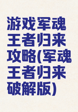 游戏军魂王者归来攻略(军魂王者归来破解版)