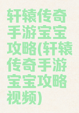 轩辕传奇手游宝宝攻略(轩辕传奇手游宝宝攻略视频)