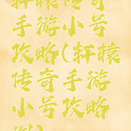 轩辕传奇手游小号攻略(轩辕传奇手游小号攻略图)