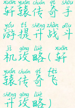 轩辕传奇手游提升战斗机攻略(轩辕传奇飞升攻略)