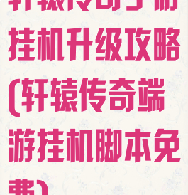 轩辕传奇手游挂机升级攻略(轩辕传奇端游挂机脚本免费)