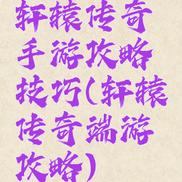 轩辕传奇手游攻略技巧(轩辕传奇端游攻略)