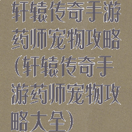 轩辕传奇手游药师宠物攻略(轩辕传奇手游药师宠物攻略大全)