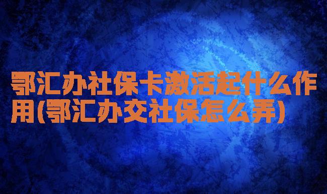 鄂汇办社保卡激活起什么作用(鄂汇办交社保怎么弄)