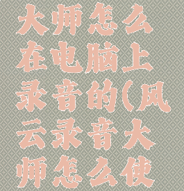 风云录音大师怎么在电脑上录音的(风云录音大师怎么使用)