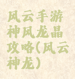 风云手游神风龙晶攻略(风云神龙)