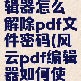 风云pdf编辑器怎么解除pdf文件密码(风云pdf编辑器如何使用)