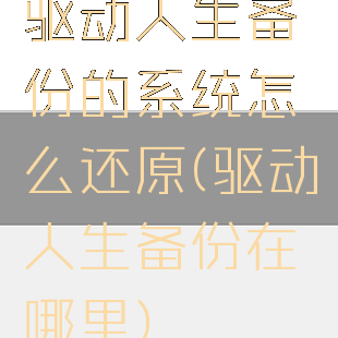 驱动人生备份的系统怎么还原(驱动人生备份在哪里)