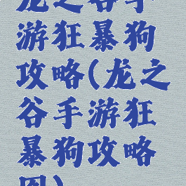龙之谷手游狂暴狗攻略(龙之谷手游狂暴狗攻略图)