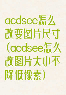 acdsee怎么改变图片尺寸(acdsee怎么改图片大小不降低像素)