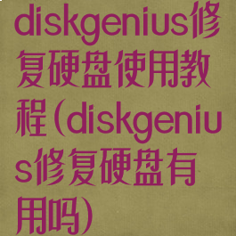 diskgenius修复硬盘使用教程(diskgenius修复硬盘有用吗)
